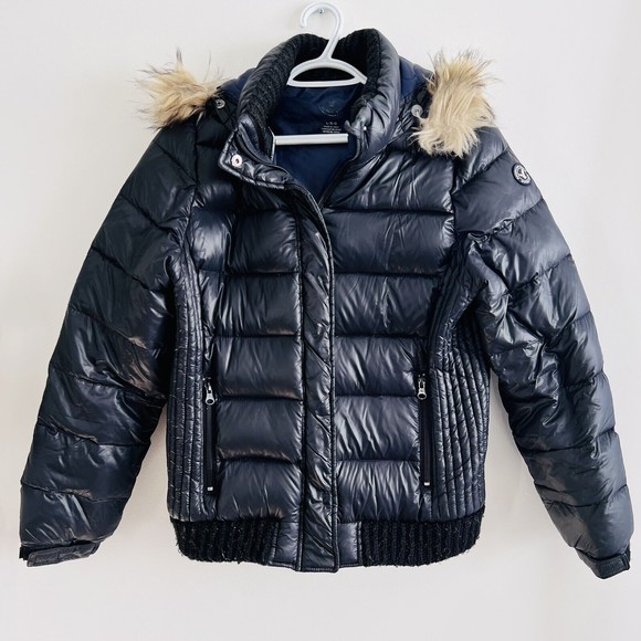 American Eagle Outfitters Jackets & Blazers - AMERICAN EAGLE Womens sz Large Black Down Filled Faux Fur Trimmed Puffer Jacket